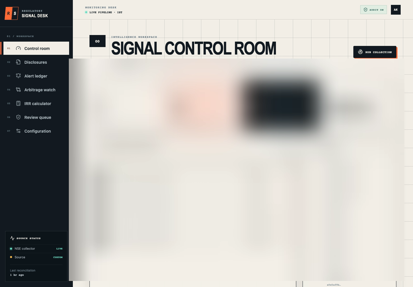 Redacted regulatory monitoring interface